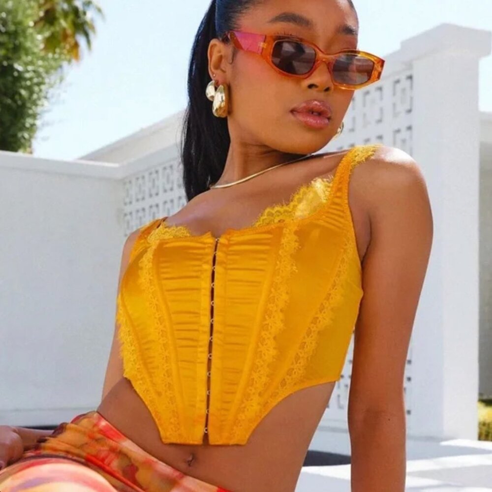 Orange Fashion Nova Corset Top with Lace Details